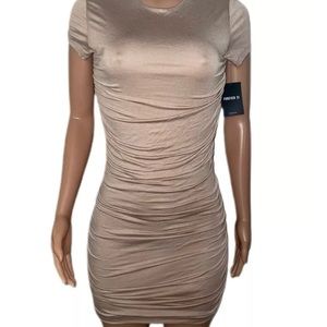 Sexy Taupe Forever 21 ruched wiggle Stretch Fitted bodycon mini dress m nwts